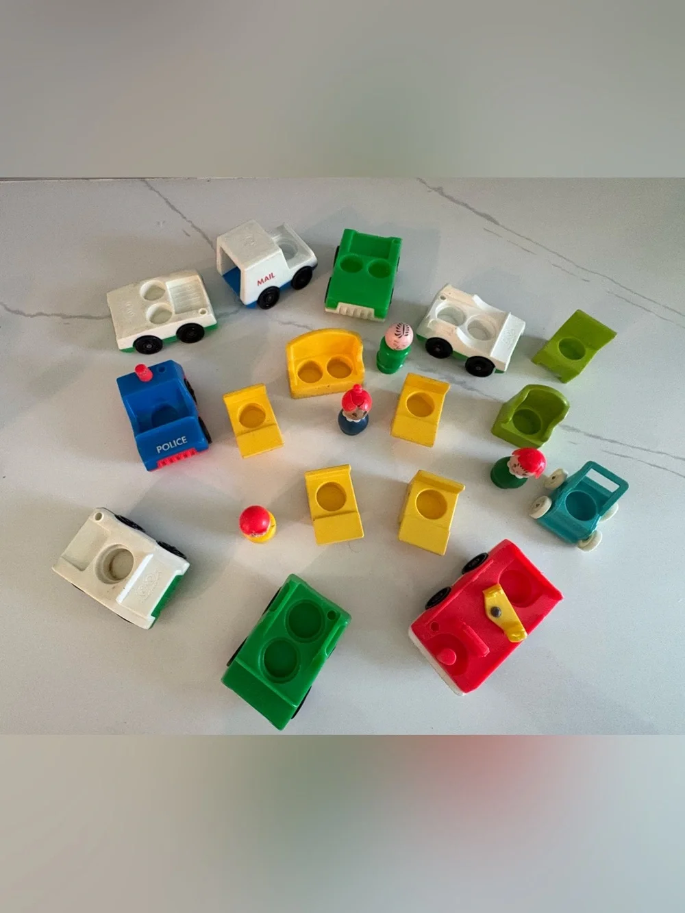 VtgFisher-Price Little People Lot 1970s  Vehicles, Figures & Furniture 18 Pieces